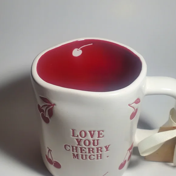 RAE DUNN Cherry Themed Red & White Mug 'Love You Cherry Much' text New with Tags - Picture 3 of 7